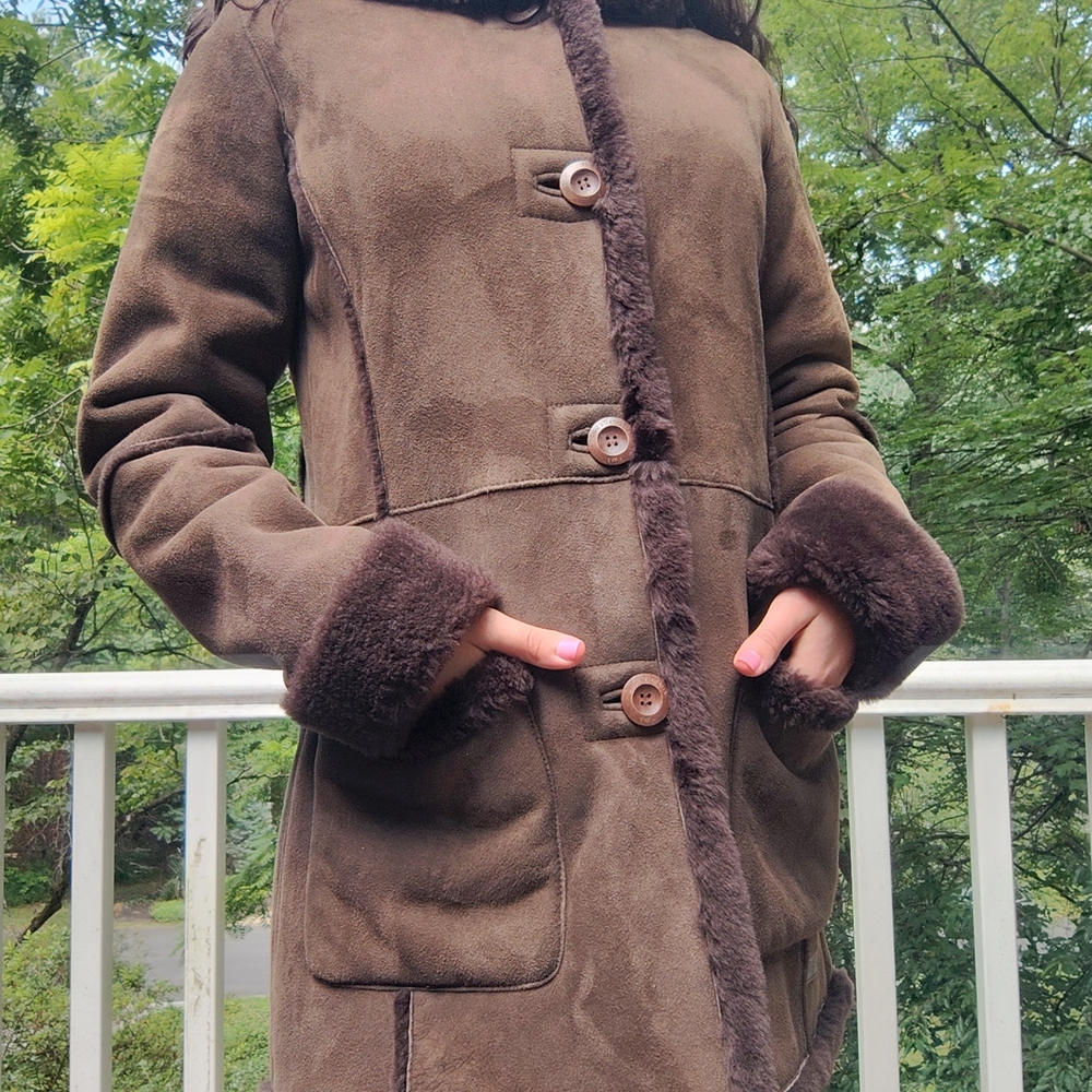Emu Brown Teddy Jacket with Faux Fur Trim